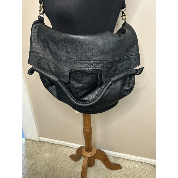 Anna Corinna Black Soft Leather Handbag Boho Two Handle Shoulder Crossbody Hobo - Picture 7 of 12
